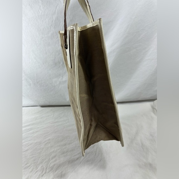 Vintage Gucci beige ivory canvas and leather tote bag hand held - Picture 7 of 16
